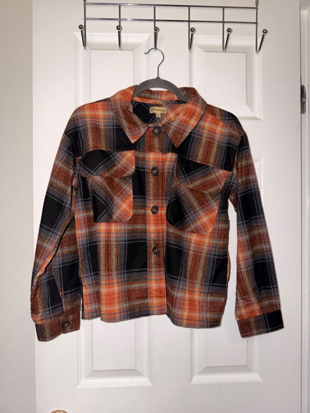 Democracy Orange and Black Plaid Button-Up Jacket